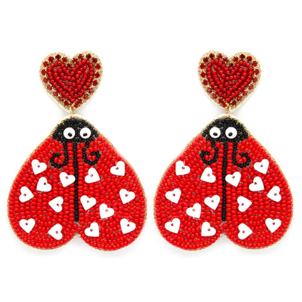 Ladybug Heart Earrings beaded nip